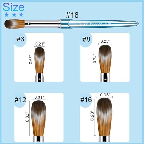 4pc Acrylic Nail Brush Set, Kolinsky Hair Nail Art Brushes, Art Design & Polish Mistake Cleaning Manicure Tools for Women (Sizes 6, 8, 12, 16)