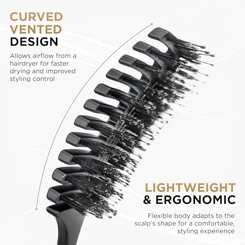 Cocco Vented Boar Brush, Curved Detangling & Styling Tool with Boar & Nylon Bristles, Black