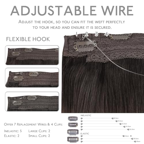 WENNALIFE (Increase 50% Lifespan) Real Human Hair 14 inch 75g Dark Brown Remy Invisible Transparent Wire Fish Line Hair Extensions Straight Real Hair Extensions