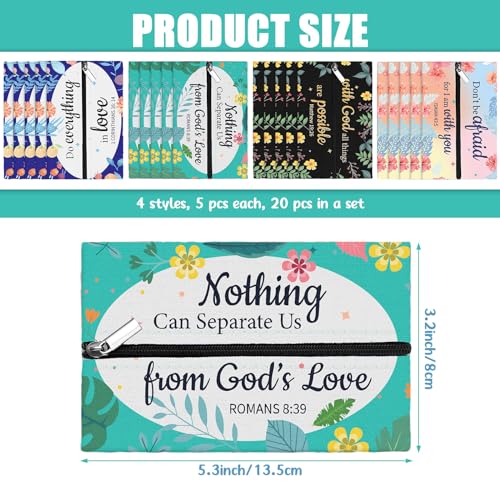 Zhanmai 20 Pcs Pocket Tissue Holder Bible Travel Purse Tissue Holder with Christian Inspirational Verse Floral Travel Pouch Reusable for Women Men Employee Appreciation Church Gifts Bulk 5 x 3 Inch