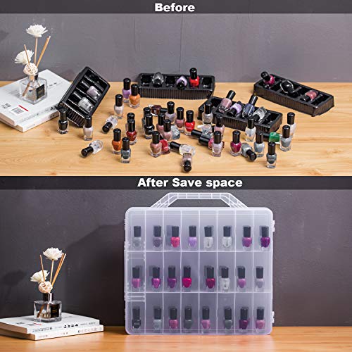 DreamGenius Nail Polish Organizer Case for 48 Bottles with 2 Nail Separators, Double Side Gel Nail Polish Holder with Adjustable Dividers, Clear