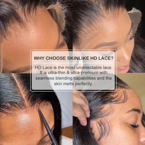 SKINLIKE Real HD Lace Frontal Human Hair Pre Plucked Natural Hairline Invisible Closure Ultra Thin Swiss HD Lace Bleach Knots Closure Human Hair with Baby Hair (13x4 Hd Straight, 20 inch)