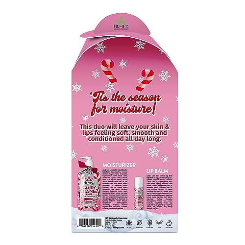 Hempz Holiday Gift Set, Candy Cane Lane Moisturizer (17 Oz) & Lip Balm (.44 Oz) – Holiday Moisturizing Lip Balm & Hydrating Lotion Skin Care Gift Set for Women & Men for Combatting Dry Lips & Skin