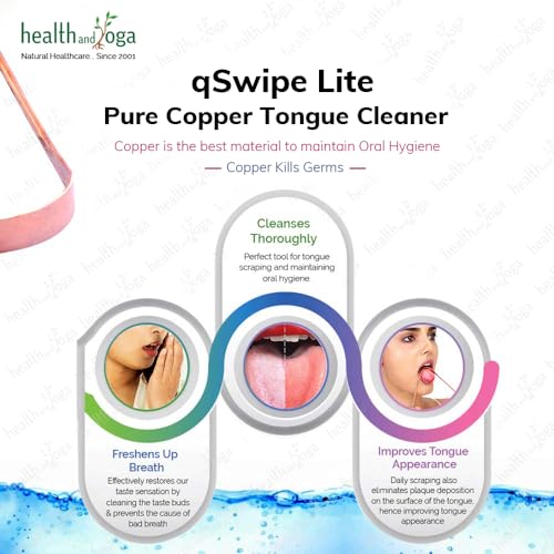 HealthAndYoga¢â qSwipe Lite Copper Tongue Cleaners (Pack of 12) ? Prevents Bad breath, Improves taste- Flexible, Curved ends provide good grip ? Complete Oral Care/Hygiene for Travel/Office/Home
