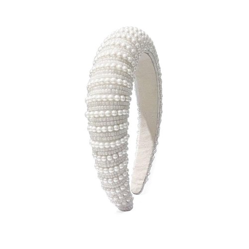 Bownita Girls' Handmade Headbands, Wide, Classic, All-Day Comfort, Non-Slip without Teeth(White Pearl, Free Size)