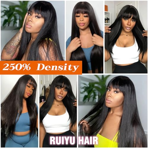 Ruiyu 250 Density 2x4 HD Lace Front Wigs Human Hair Wigs with Bangs for Black Women Straight Wear and Go Glueless Lace Closure Wigs for Beginners 100% Brazilian Virgin Human Hair Middle Part 20 Inch