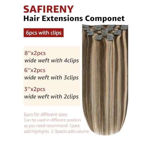 Clip in Hair Extensions Real Human Hair, 18 Inch 120g, Chocolate Brown To Dark Blonde Piano Color, Natural Straight Clip On Hair extensions 6pcs Per Set with 18 Clips Double drawn(#4P27,18'')