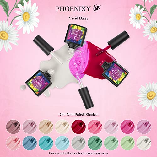 Phoenixy Gel Nail Polish Kit with U V Light, 36 PCS Gel Nail Kit Pink Red Brown Blue Green Nail Polish Set Manicure Starter Kit Gifts for Women