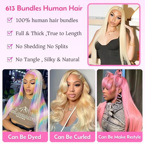 613 Bundles Human Hair 22 24 26 Inch Blonde straight bundles 100% Unprocessed 14A Grade Virgin Human Hair 3 Bundles 613 Straight Weave Extensions