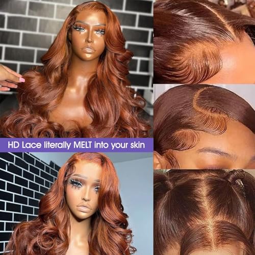 Lemoda Ginger 13x6 Full Lace Frontal Human Hair Wigs 210% Ginger Colored Body Wave 13x6 HD Transparent Lace Front Wigs 20Inch Brazilian Virgin Human Hair Pre Plucked