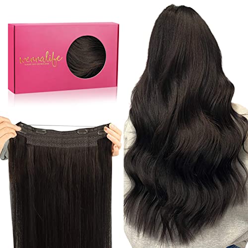 WENNALIFE (Increase 50% Lifespan) Real Human Hair 14 inch 75g Dark Brown Remy Invisible Transparent Wire Fish Line Hair Extensions Straight Real Hair Extensions