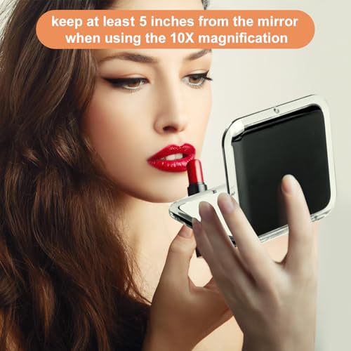 Compact 10X Magnifying Makeup Mirror for Travel, Small Pocket Mirror-Handheld, Foldable & Portable 2-Sided with 10X Magnifying and 1X Mirror for Purses - Square 3.3 x 3.3 inch (Black)