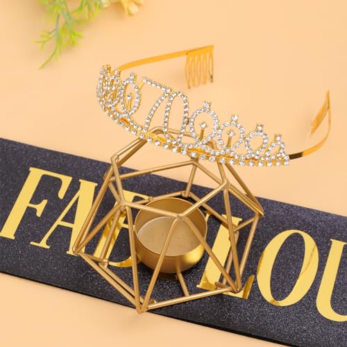 "70 & Fabulous"Sash & Rhinestone Tiara Set, Black Gold 70th Birthday Gifts for Women, Birthday Sash/Tiara for Women's 70th Birthday Party Decoration (Black 70th)