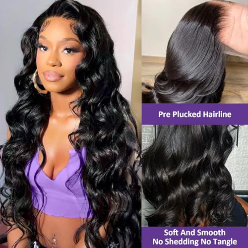 Zazumi 32 Inch 13x6 Body Wave Lace Front Wigs Human Hair 200 Density HD Transparent Lace Frontal Human Hair Wig for Black Women Glueless Wigs Human Hair Pre Plucked