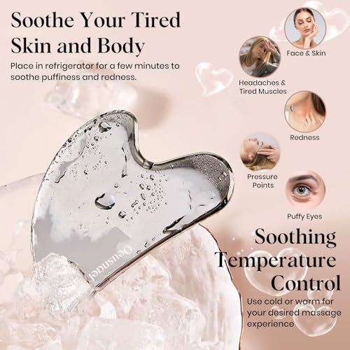 Stainless Steel Gua Sha Facial Tools, Lymphatic Drainage Massager for Face Sculpting, Chin & Jawline Shaper, Metal Guasha Tool for Body Eyes Neck, Self Skin Care Gift for Women Men with Pouch
