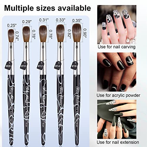 Acrylic Nail Art Brush Size 8, 100% Pure Kolinsky Hair Oval for Application, Professional Extension Manicure Tool Striping Drawing Pen DIY Home Salon, Black