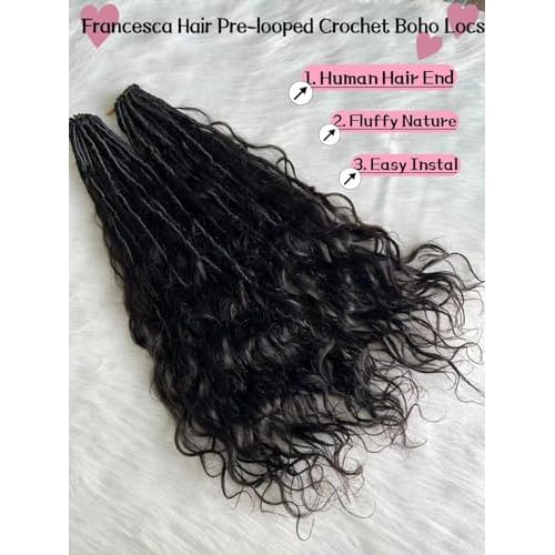 Pre-looped Crochet Boho Faux Locs with Human Hair body wave Ends Boho Hair Braids Goddess Dreadlocks Hair for Black Women Natural Color 26 Inch (Pack of 2)