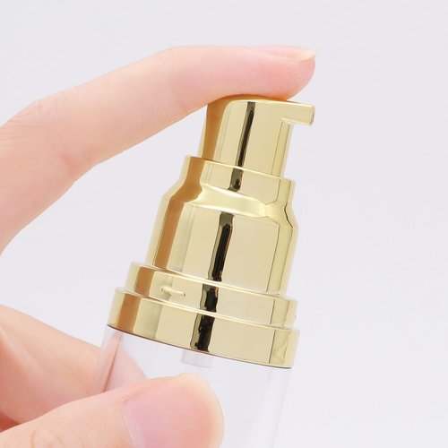 6Pcs 1.7oz/50ml Clear Airless Pump Bottles with Funnel and labels Sticker Travel Size Dispenser Refillable Cosmetic Containers For Foundations, Cream, Serums, Shampoo(Gold)