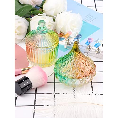 TOROKOM 2Pcs Dappen Dish for Acrylic Nails Monomer Dish with Lids Colorful Nail Cup Jars for Liquid Powder Dishes Glass Damping Dapping Dish Containers