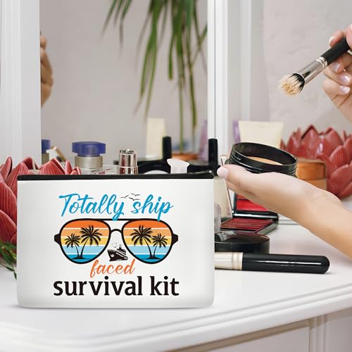 Cruise Ship Makeup Bag - 4Pcs Cruise Ship Essentials Survival Kit Canvas Cosmetic Bags Organizer Portable Beach Accessories with Zipper Pouch Travel Bags Cruise Gifts for Girls Women Sister