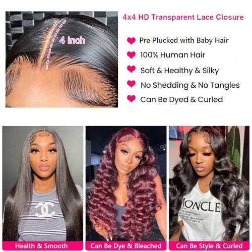12A Straight Bundles with Closure Human Hair 20 22 24+18 Inch 100% Unprocessed Virgin Brazilian Straight Human Hair Weave 3 Bundles Deals with 4x4 HD Lace Closure
