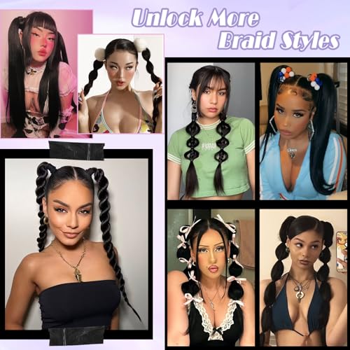 2 PCS Black Ponytail Extension with Hair Tie DIY Braided Ponytail Extension Warp Around Yaki Straight Sleek Hairpieces Light and Soft Fluffy Stayle Ponytail for Women Daily Party Use