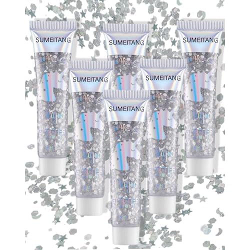 6PCS Silver Face Body Glitter Gel£¬Holographic Chunky Sequins Body Glitter Paint for Party Singer Concerts Music Festival Rave Accessories for Girls Women Face Body DIY Sparkling Makeup