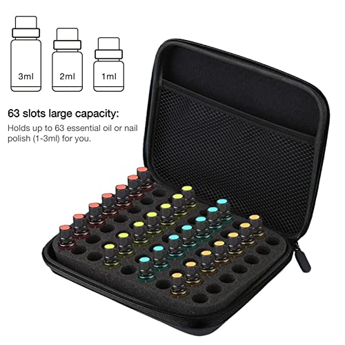 OUKENS 63 Slots Essential Oil Carrying Case, 1-3ml Hard EVA Shell Essential Oils Storage Organizer Bag with Foam Insert, Portable Peptide Case & Vial Holder for Aromatherapy, Travel, Home (Black)