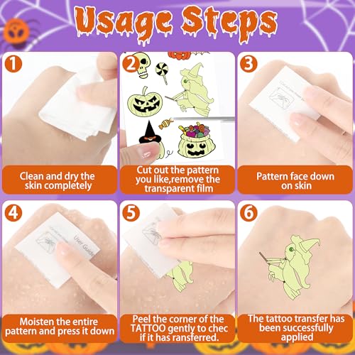 145 Styles Halloween Tattoos for Kids, 12PCS Halloween Luminous Tattoos, Glow in Dark Ghosts Pumpkin Fake Temporary Tattoos Stickers Bulk for Halloween Party Favors Accessories Supplies