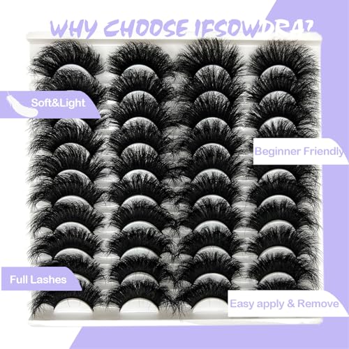 Mink Lashes Fluffy Wispy 20mm 3D Volume Full Dramatic Faux Mink D Curl Long Strip Lashes Pack 25 mm Big Cat Eye False Eyelashes