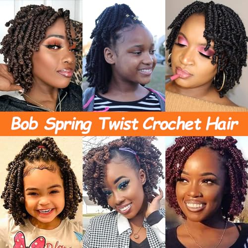 8 Packs Short Spring Twist Crochet Hair 4Inch Pretwisted Passion Twist Crochet Hair Curly Pre Looped Crochet Braids Hair Bomb Twist Kids Crochet Hair for Black Women (4 Inch, 1B#)