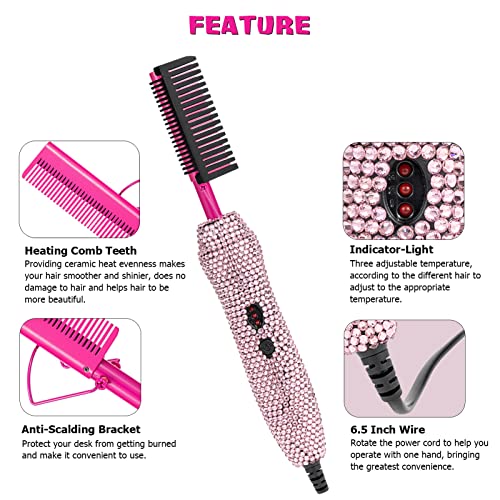 Deluxe Electric Hair Straightener and Curling Comb for Natural Hair and Wigs, 450¡ÆF Heat Pressing Comb with Anti-Scald Case (Pink)