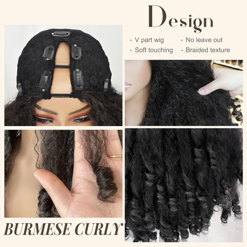 sterly V Part Wig Human Hair Glueless No Leave Out Upgrade U Part Wigs Burmese Curly Wig with Spiral End Deep Curly Wigs For Women Full Head Clip In Half Wigs 200% Density 18inch