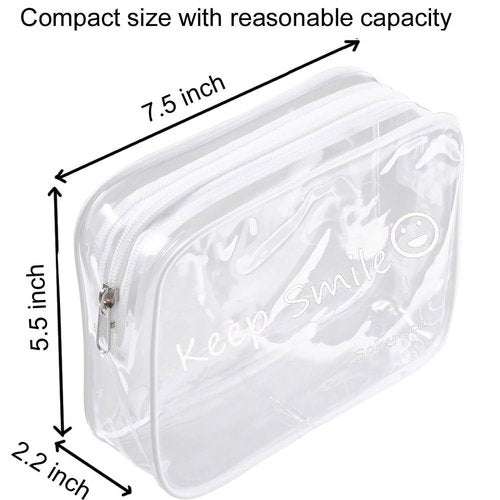 2pcs Clear PVC Toiletry Bag Transparent Waterproof Cosmetic Bag Minimalism Makeup Bag Small neat Cosmetic Pouch Summer Beach Purses Organize (Smile White)