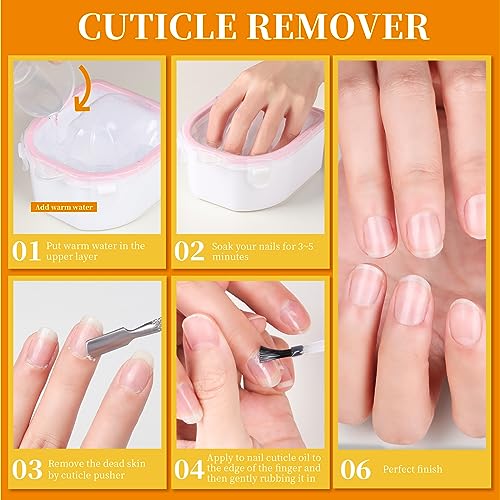 Teenitor Nail Soaking Bowl, Soak Off Gel Polish Dip Powder Remover, Manicure Bowl for Hand, Cuticle Remover Tools, Nail Brush Cuticle Pusher,Cuticle Oil Cuticle Peeler,Nail File Buffer Milk and Honey