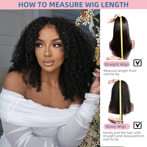 Afro Kinkycurly Wig Human Hair Kinky Curly13x6 Lace Front Wig 100% Real Human Hair Wigs 200 Density 24 Inch True Length and Density Can be Bleachec Preplucked Hairline Natural Black Color