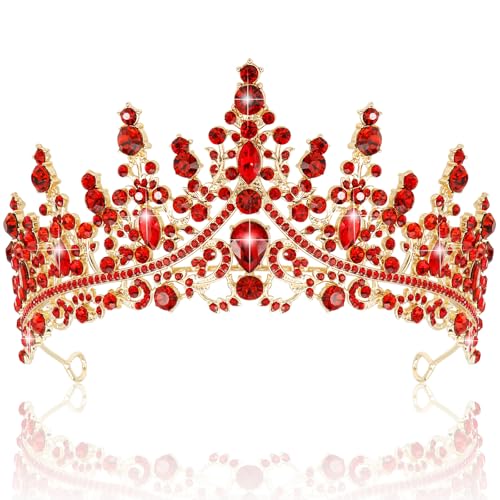TOBATOBA Red Crown and Tiara Queen of Heart Crown Quinceanera Princess Tiara for Women Birthday Wedding Prom Valentine Day Halloween Costume