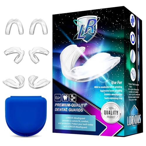 Mouthguard - One Size Fits All Premium Set of 6 BPA Free Moldable, Customizable and Trimmable Medical Grade Mouth Guard for Grinding Teeth Clenching Bruxism, Sport Athletic, Whitening Tray
