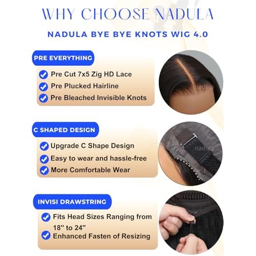 Nadula 8inch Yaki Straight Bob Drawstring Wig Human Hair Glueless Pre Cut 7x5 HD Bye Bye Knots Lace Front Wig Pre Plucked Invisible Knots Ready to Wear Short Light Yaki Bob Wigs 150% Density