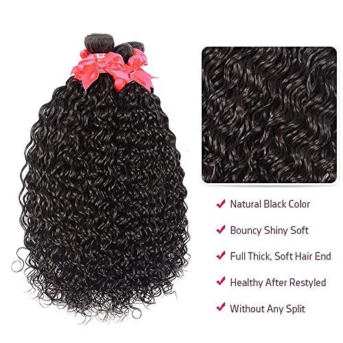10A Water Wave Bundles with Closure (26 28 30+20) Wet and Wavy Brazilian Virgin Human Hair 3 Bundles with 4x4 Lace Closure with Baby Hair Free Part 1B# Curly Wave Human Hair Extensions