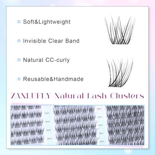 Lash Clusters Wispy Eyelash Clusters Natural CC-Curly Cluster Lashes zanlufly Wispy Individual Lashes 180Pcs Eyelash Extension 10 12 14MM DIY Lash Extension