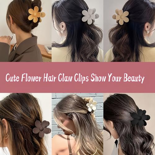 Flower Hair Clips, 8PCS Large Claw Clips for Women Thick Thin Hair, Big Cute Matte Hawaiian Flower Hair Claw Clips for Women Girls Styling Gifts 8 Neutral Colors
