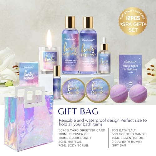 Spa Kit for Women, 12 Pcs Luxury Bath Skin Care Shower Bath Set, Spa Gift Sets with Reusable Bag, Bath Bomb, Christams Birthday Gifts for Teen Girls, Her, Mom