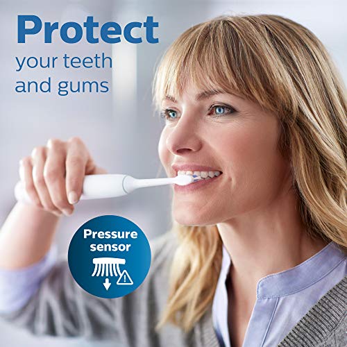 PHILIPS Sonicare ProtectiveClean 6100 Rechargeable Electric Toothbrush, with Pressure Sensor, 3 Cleaning Modes, SmarTimer and QuadPacer, 14-Day Battery Life, Travel Case, White, Model HX6877/21