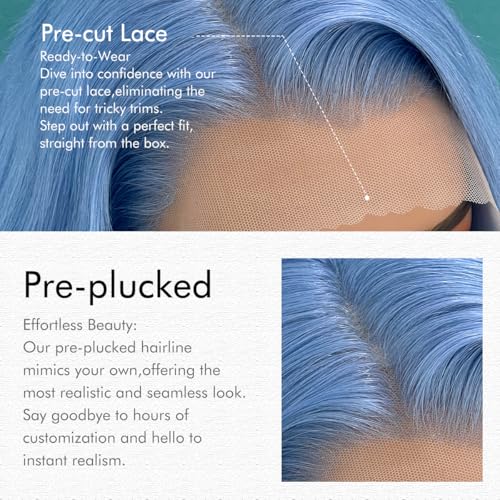 Lake Blue 13x4 Body Wave Lace Front Wigs Human Hair 180 Density UHD Transparent Lace Front Wigs Human Hair Pre Plucked Pre Cut Lace Glueless Wig Virgin Colored HumanHair Wigs For Women 20inch