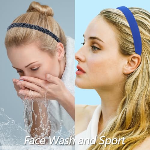 VELSCRUN Headbands for Women 7 Pcs Different Navy Blue Knotted Solid Pearl Head Bands Non Slip Hair Band for Womens Gilrs Thin Thick Short Hair Fashion Accessories