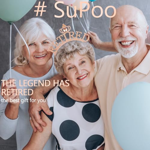 SuPoo Rose Gold Retirement Sash for Women Rhinestone Retired Crown Headband Tiara Retirement Gifts The Legend Has Retired Sash Crown Elegant Retirement Party Decorations Retired Decor