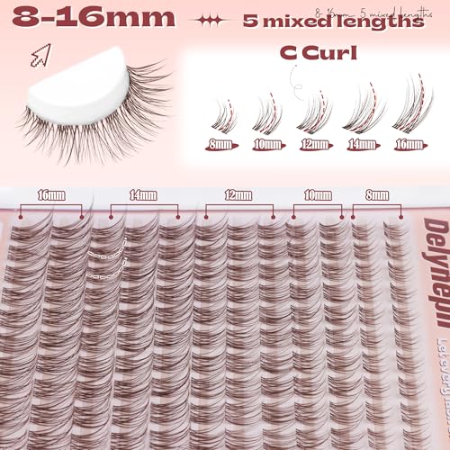 Brown Lash Clusters Wispy Natural Eyelash Clusters C Curl Cluster Eyelash Extensions Pesta?as Postizas Naturales 8-16mm Individual Lashes DIY Cluster Lashes at Home