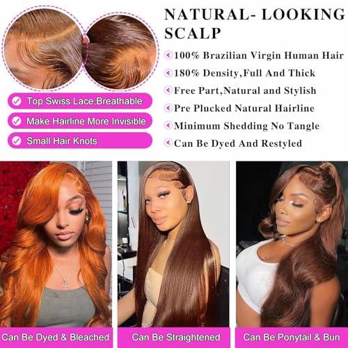 Chocolate Brown Lace Front Wigs Human Hair Body Wave 30 Inch 13x4 HD Transparent Brown Lace Front Wig Human Hair Wear and Go Glueless Wig Pre Plucked Colored HD Lace Frontal Wigs for Black Women