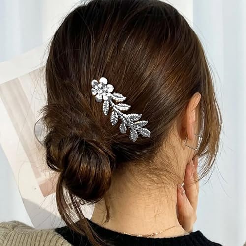 8 Pack Leaf Hair Side Combs for Women Girl, Bridal Metal Decorative Hair Comb Clips, French Twist Hair Slide Comb for Wedding Hair Accessories(Silver)